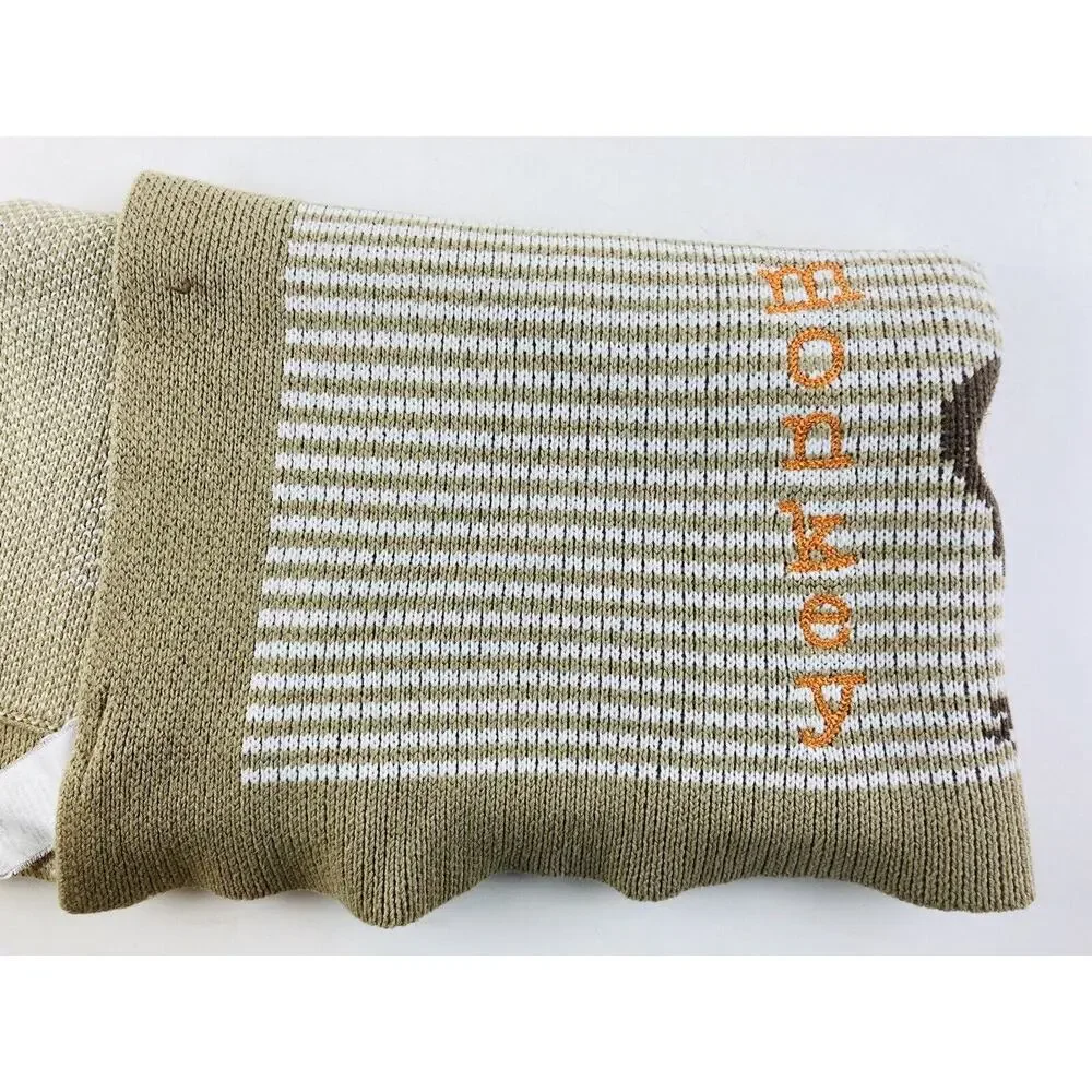 Monkey Sweater Knit Baby Blanket White Tan Beige Brown Toys ‘R’ Us Geoffrey LLC